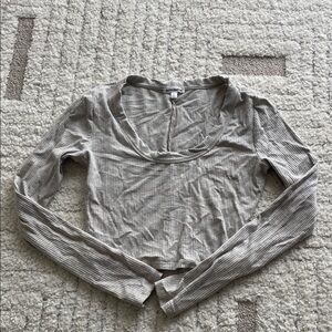 Reformation Tan Ribbed Long Sleeve Top Tencel